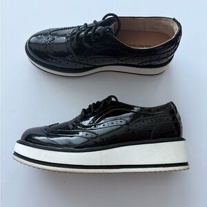 Glossy Black Lace-Up Brogues Bruno Marc Shoes Size 7